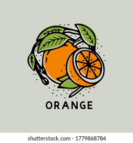 Frutos anaranjados con ilustración de hoja vintada a mano