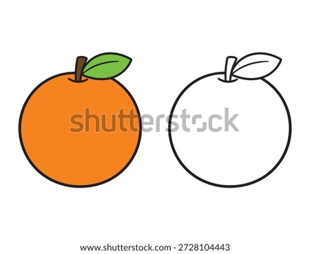 Orange Fruit Learning Page for Preschoolers. Hand Drawn Line Art with Colored Reference Guide. Fun and easy coloring activity sheet for kids. 