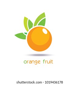 Orange fruit with leaves. Logo Design. Icon, Sign or Symbol. Vector flat design