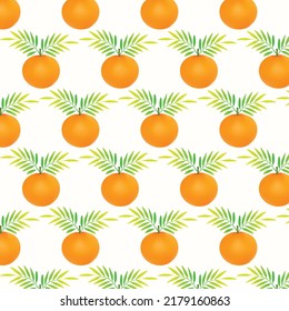 Orange fruit and leaves pattern, vector seamless pattern on white background. (tropical fruit) Design flyers, tiles, clothes and wrapping paper.