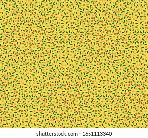 orange fruit and leaves seamless vector pattern on bright yellow background