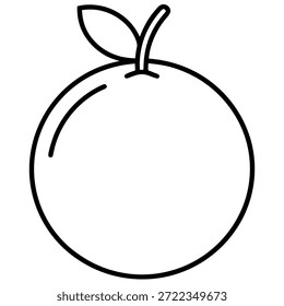 Ilustração de vetor de arte de linha de fruta laranja, contornos pretos limpos, espessura de traçado consistente, isolado no fundo branco