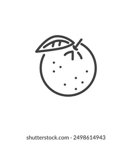 Icono de línea de fruta naranja. signo de estilo lineal para el concepto móvil y el Diseño web. Naranja con el icono de Vector de contorno de hoja. Símbolo, ilustración del logotipo. Gráficos de Vector