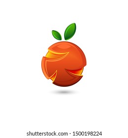 Orange fruit logo, 3d clip art shape citrus with peel, mandarin creative design for vitamin C product