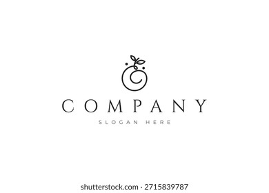 Logotipo naranja de la fruta con estilo de diseño lineal abstracto