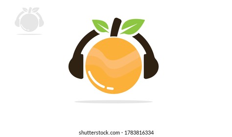 Orange fruit logo design combined with headphones. vector