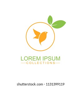 Orange fruit logo design template and emblem made with bird and - natural badge for cosmetics