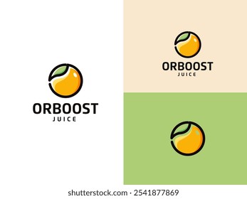 Orange Fruit logo with green leaf design vector template