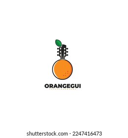 logotipo de fruta naranja con plantilla vectorial de diseño de guitarra