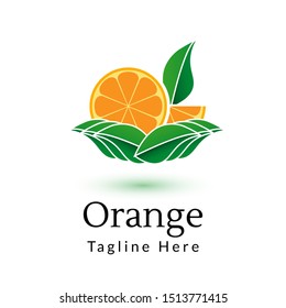 Orange Fruit Logo with leaf, icon design template element