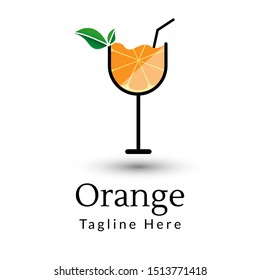 Orange Fruit Logo with leaf, icon design template element