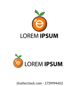 Das orangefarbene Fruchtlogo mit dem Buchstaben e. Logo für orangefarbene Früchte