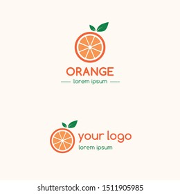 Orange fruit logo template. Orange fruit icon. Stylized slice of orange.