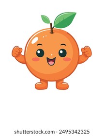 personaje de la mascota de la fruta naranja sonriendo con brazos y piernas