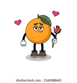 orange fruit mascot falling in love , character design