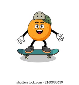 orange fruit mascot playing a skateboard , character design