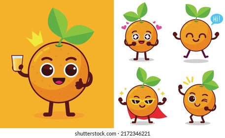 Orange Fruit Mascot Vector Set