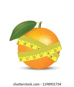 Orange fruit with measurement tape, vector