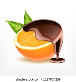 Orange fruit with melted chocolate. Vector icon. EPS10