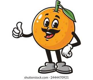 Fruta naranja con bigote ilustración de mascota de dibujos animados personaje Vector Clip arte dibujado a mano