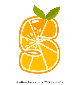 Orange fruit number Five. Orange in the shape of number 5. Vector illustration. Alphabet, letters, numbers and signs made from orange or citrus.