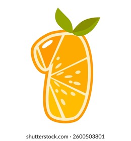 Orange fruit number One. Orange in the shape of number 1. Vector illustration. Alphabet, letters, numbers and signs made from orange or citrus.