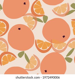 Orange Fruit On The Hand Drawn Abstract Seamless Pattern