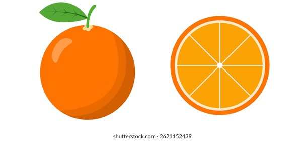 Orange fruit. Oranges that are segmented on a white background in a flat vector style