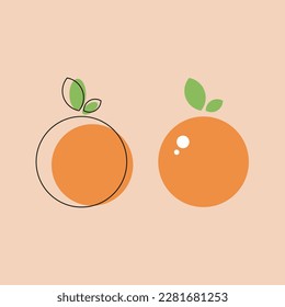 Orange fruit outline icon logo, vector illustration, citrus line linear sign isolated on yellow background