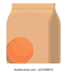 Orange fruit paper bag icon cartoon vector. Lunch box. Kid snack