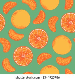 orange fruit pattern background. Hand drawn vector elements.