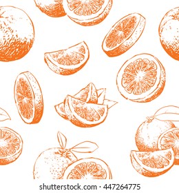 Orange fruit pattern including seamless on background. Juice Hand drawn vector illustration. Orange.