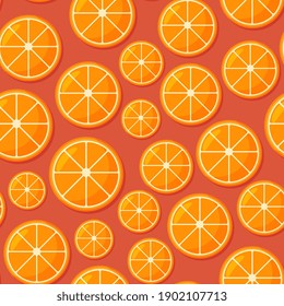 Orange fruit pattern. Sweet beautiful citrus seamless background with yellow juicy oranges. 