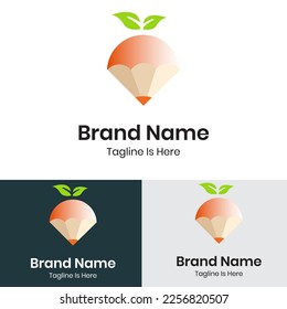 
Orange fruit with pencil logo design
