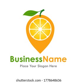 Orange fruit pin vector logo template. Suitable for business, web, food and navigation