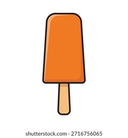 Orangenfrucht-Eis-Bar auf Holzstab, Vektorgrafik-Symbol im flachen Cartoon-Stil, einzeln auf weißem Hintergrund