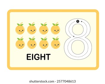 Orange Fruit Printable Number, Tracing Guide Flashcards