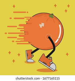 Orange fruit is running cartoon character vector illustration. Sport education concept