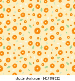 Orange fruit seamless with big and small leaf - Vector