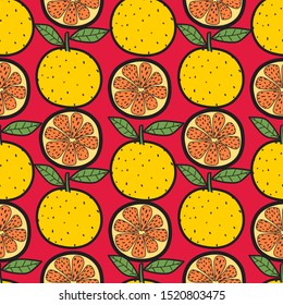 Orange fruit seamless pattern background. Vector illustration.