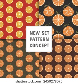 Orange fruit seamless pattern, cartoon fruits seamless set of patterns