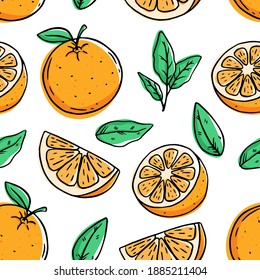 Orange Fruit Seamless Pattern With Colored Hand Draw Style