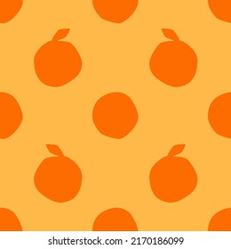 Orange Fruit Seamless Pattern, in Flat Design Style. Hand Drawn Orange Fruits on Yellow Background, Simple Repeating Design. Summer Illustration