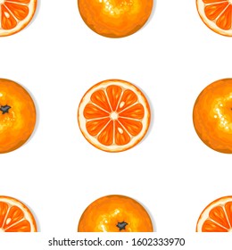 Orange fruit seamless pattern. Fresh citrus background. Organic food, citrus design template. Colored illustration.