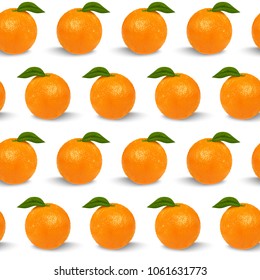 Orange fruit seamless pattern with leaf isolated on white