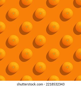 Orange fruit seamless pattern, mandarin top view vector illustration summer orange background, fresh tropical repeatitive print textile design 