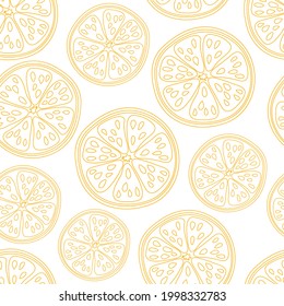 Orange fruit seamless pattern on white background. Exotic tropical. Summer Flat vector illustration for wallpaper, textile, wrapping paper. Slice orange, citrus slices, fruits repeat background