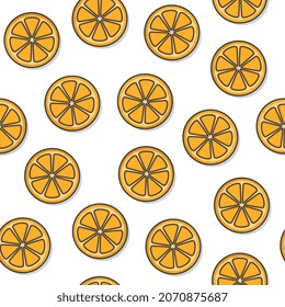 Orange Fruit Seamless Pattern On A White Background. Slice Orange Theme Illustration