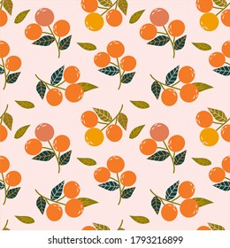 Orange Fruit Seamless pattern. Trendy and modern color. Flat design Seamless pattern. A pattern for wallpaper, print and textile. 