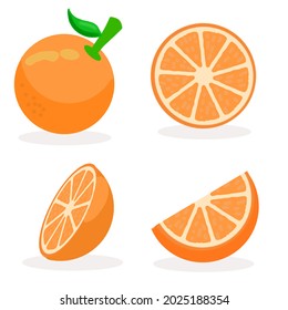 Orange fruit. Segmented orange on a white background. vector illustration